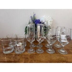 Vintage Calgary 1988 Winter Olympics Games Gold Trim Barware Set‎ – 12 Pieces